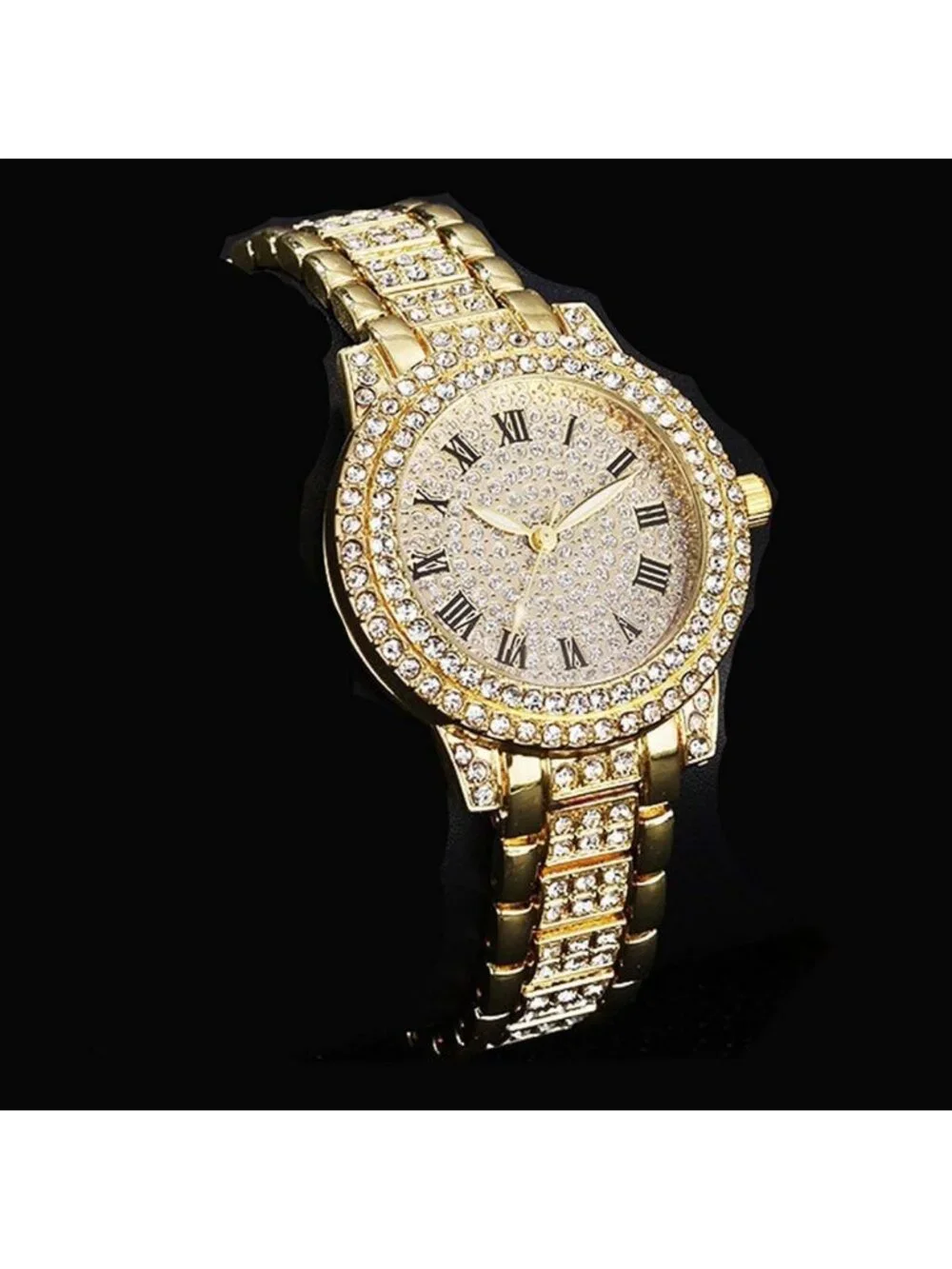 Women's Gold Luxury Full Diamond Bling Rhinestone Quartz Crystal Wrist Watches